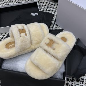 Open Toe Fur Logo Slip-On Shoes - Image 4