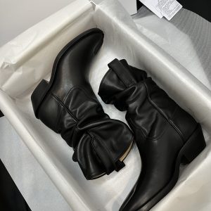 Casual Style Street Style Plain Leather Logo Mid Heel Boots - Image 7