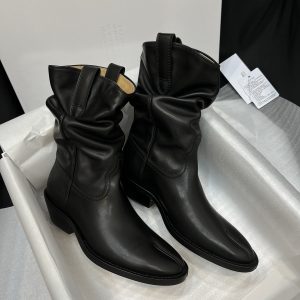 Casual Style Street Style Plain Leather Logo Mid Heel Boots - Image 9